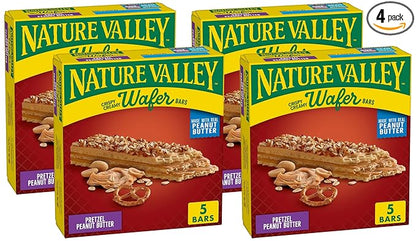 Nature Valley Wafer Bars, Pretzel Peanut Butter, 1.3 oz, 5 ct (Pack of 4)