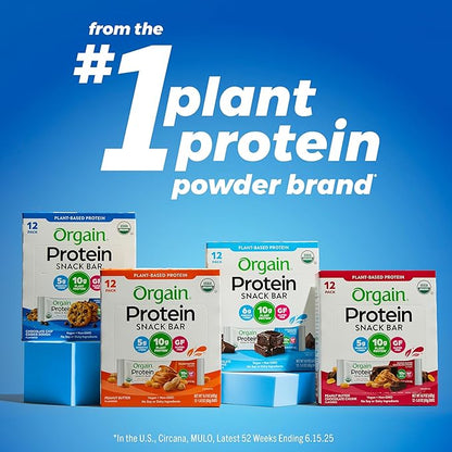 Orgain Organic Vegan Protein Bars, Chocolate Brownie - 10g Plant Based Protein, Low Calorie Healthy Snacks, No Lactose or Soy Ingredients, Gluten Free, Non-GMO - 1.41 Oz (Pack of 12)