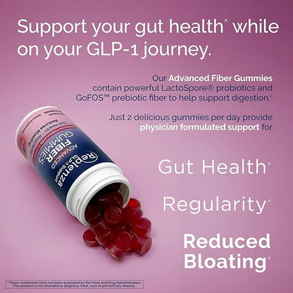 Replenza GLP-1 Support Fiber Gummies – Physician Formulated for Gut Health, Mixed Berry Flavor, 60-Count, for Men & Women, 2 Pack