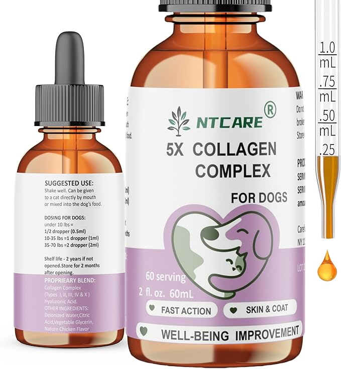 5X Collagen Complex for Dogs, 2 fl. oz, Fast Action Skin & Coat Supplement, 60 Servings