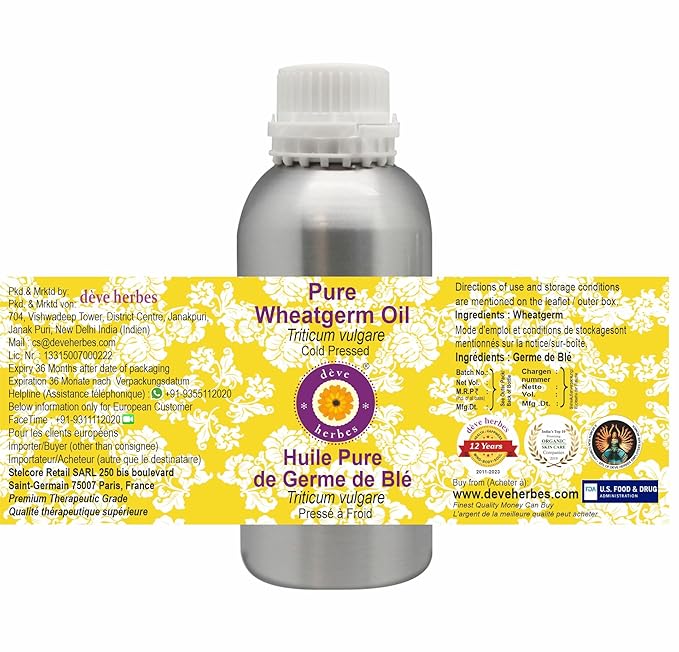 Deve Herbes Pure Wheatgerm Oil (Triticum vulgare) Cold Pressed 630ml (21 oz)