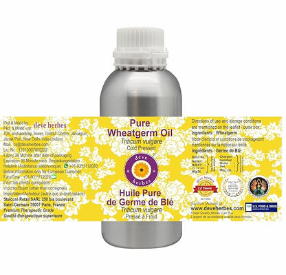 Deve Herbes Pure Wheatgerm Oil (Triticum vulgare) Cold Pressed 630ml (21 oz)