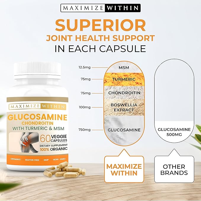Glucosamine Chondroitin with Turmeric & MSM – Mobility & Flexibility Support – 60 Veggie Capsules