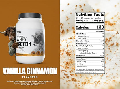 Levels Grass Fed Whey Protein Powder, No Artificials, 24G of Protein, Vanilla Cinnamon, 2LB