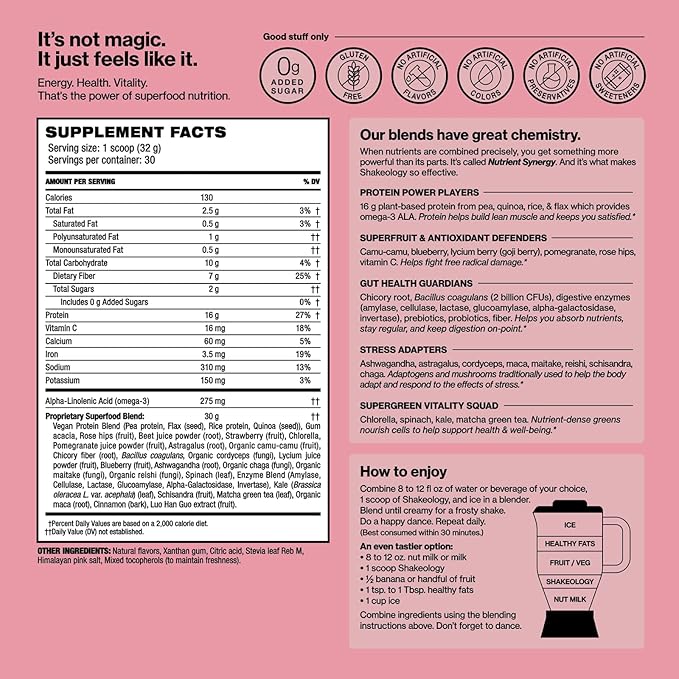 Shakeology 0g Added Sugar Plant Based Protein Powder Blend, Gluten-Free Shake with Vitamins and Minerals – Helps Support Healthy Weight Loss, Lean Muscle – Tropical Strawberry, 30 Servings