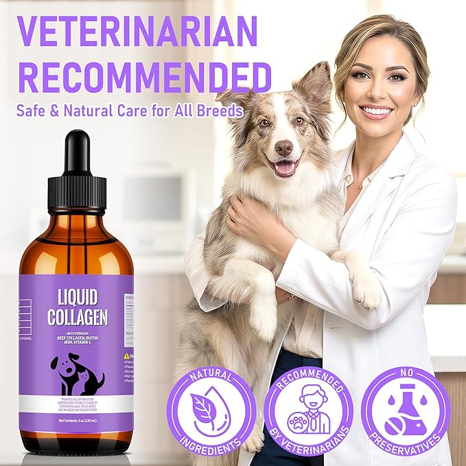 Liquid Collagen for Dogs with Premium Grass-Fed Collagen, Skin & Coat Support, Hip & Joint Mobility, Itch Relief, Digestive & Immune Health, with MSM, Biotin & Vitamin C, 4 fl oz