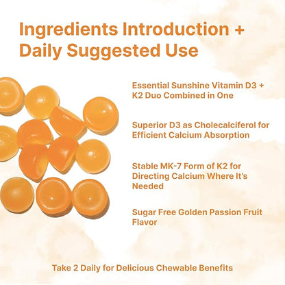 Micro Ingredients Vitamin D3 K2 Gummies, 120 Count | 5,000 IU Vitamin D + 100 mcg K2 MK-7 | Bone, Immune & Heart Health Supplements* | Sugar Free Golden Passion Fruit Flavor | Non-GMO, Gluten Free