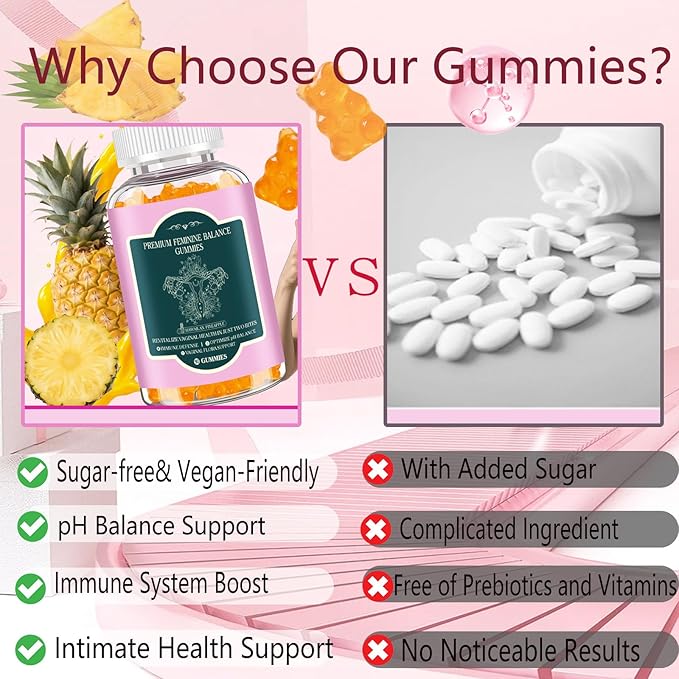 Hotvox Premium Feminine Balance Gummies,Probiotic Gummies,PH Balance & Gut Health Support,Boosts Immune System, Nurtures Women's Health, Pineapple Flavor Vegan Gluten-Free, 90 Count