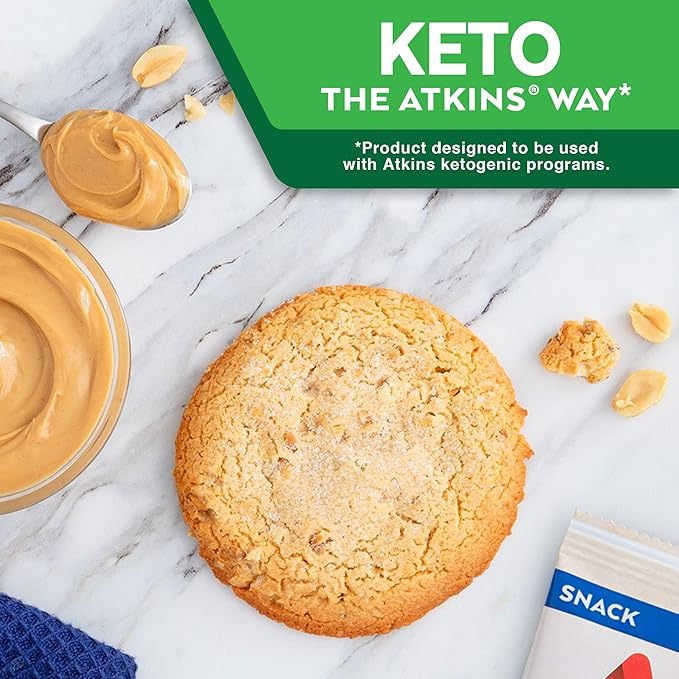 Atkins Peanut Butter High Protein Cookie, Keto Snacks, 3g Net Carb, 1g Sugar, Low Sugar Snacks, Low Carb Treats, 4 Count
