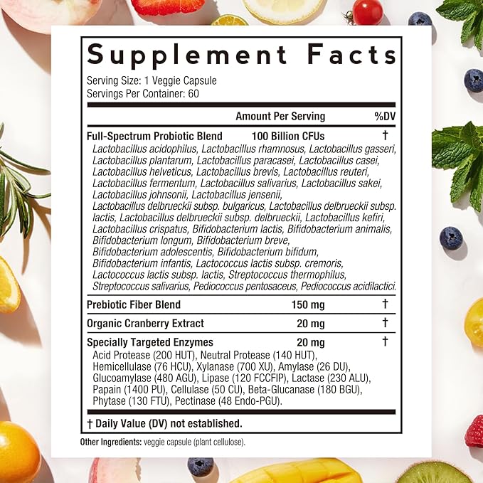 Doctor's Recipes Probiotics for Women, 100 Billion CFU 32 Strains, with Prebiotic, Enzymes & Cranberry, Shelf Stable, Delayed Release, 60 Caps