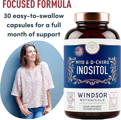 Myo-Inositol & D-Chiro Inositol 40:1 Ratio 2,000 mg - PCOS Supplements with Maca Root & Ashwagandha - Ovarian Health Support Vitamins - Hormone & Fertility Supplements for Women - 120 Vegan Caps