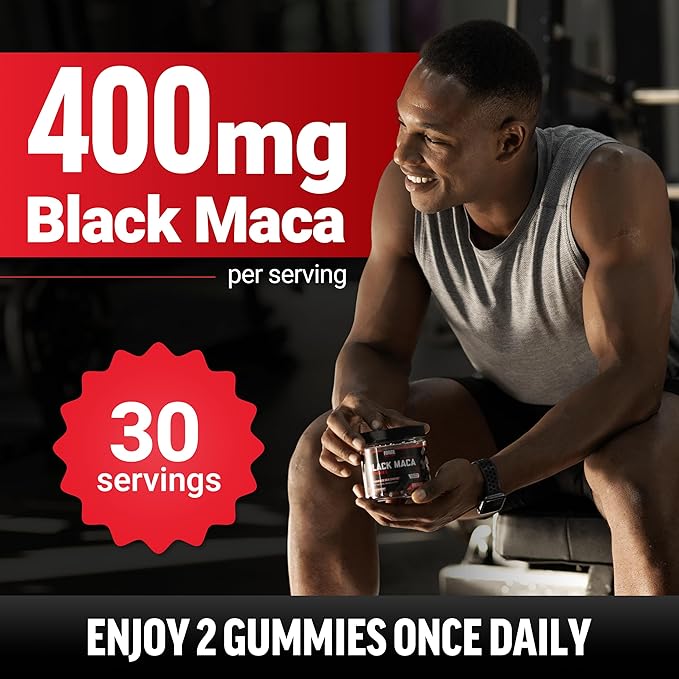 Force Factor Black Maca Gummies for Men & Women, Boost Energy, Strength, Drive & Vitality, BioPerine & Selenium for Superior Absorption, Peruvian Black Maca Root Extract, Passion Berry, 60 Gummies