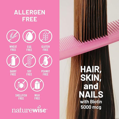 NatureWise Hair Skin and Nails Vitamin, Biotin 5000mcg w/Hyaluronic Acid, Collagen for Women with C, B Complex, D3, A, E, Iron - Non-GMO, Gluten Free - 270 Softgels[3-Month Supply]