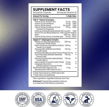 Research Verified Energy Booster - Natural Energy Support - 360 Capsules - Caffeine Free - B Vitamins and Adaptogens - 6 Month Supply