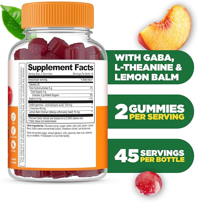 Lifeable Stress Aid Gummies for Teens | with Lemon Balm, GABA and L Theanine Supplements | Vegan Non GMO Mood Support Supplement | Great Tasing Stress Vitamins | L-Theanine for Teen | 90 Gummies