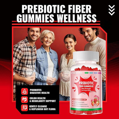 Prebiotic Fiber Gummies for Adults, 7G Extra Strength, Zero Sugar Added, 90 Pectin Based Gummies, Digestive Health & Regularity Support-Strawberry-2PACK