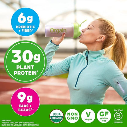 Orgain Organic 30g Vegan Protein Powder, Chocolate 9g EAAs + BCAAs, Plant Protein, 6g Prebiotic + Fiber, 1g Sugar, Pre-Workout, Muscle Support + Recovery - 2.01lb (Packaging May Vary)