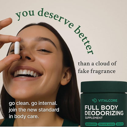 Body Deodorizing Supplement - 200mg Chlorophyll Capsules for 24hr Freshness | Gut & Skin Health | Vegan Body Magic Capsules (60ct)