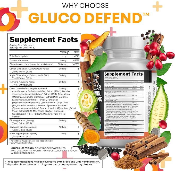 Clean Nutraceuticals Ceylon Cinnamon Capsules + Berberine Turmeric Apple Cider Vinegar Ginseng Bitter Melon Gymnema Milk Thistle Fenugreek Supplement Pills Powder for Men & Women