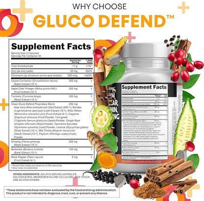 Clean Nutraceuticals Ceylon Cinnamon Capsules + Berberine Turmeric Apple Cider Vinegar Ginseng Bitter Melon Gymnema Milk Thistle Fenugreek Supplement Pills Powder for Men & Women