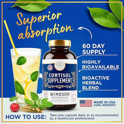 15-IN-1 Cortisol Supplements for Women & Men - Cortisol Reducer, Manager with Ashwagandha, Acerola, L-Tyrosine, Vitamin C, B6 - Mood, Stress Relief, Restful Sleep Support - 60 Capsules, 60-Day Supply