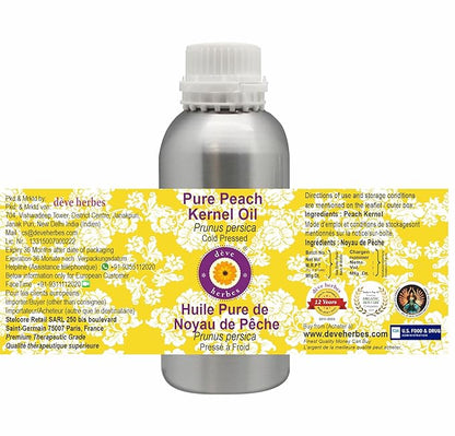 Deve Herbes Pure Peach Kernel Oil (Prunus persica) Cold Pressed 630ml (21 oz)