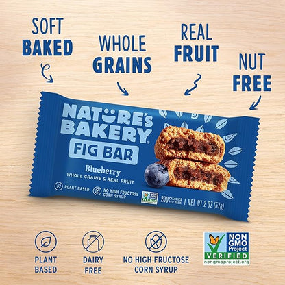 Nature’s Bakery Whole Wheat Fig Bars, Blueberry, Real Fruit, Vegan, Non-GMO, Snack Bar, 7 Boxes With 12 Twin Packs (84 Twin Packs)