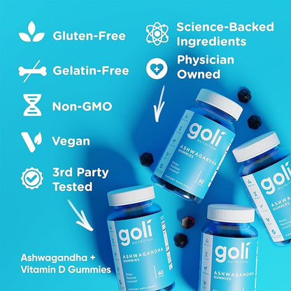 Goli Ashwagandha & Vitamin D Gummy 120 Count - Relax. Restore. Unwind. (Mixed Berry, KSM-66, Vegan, Plant Based, Non-GMO, Gluten-Free & Gelatin Free), Pack of 2