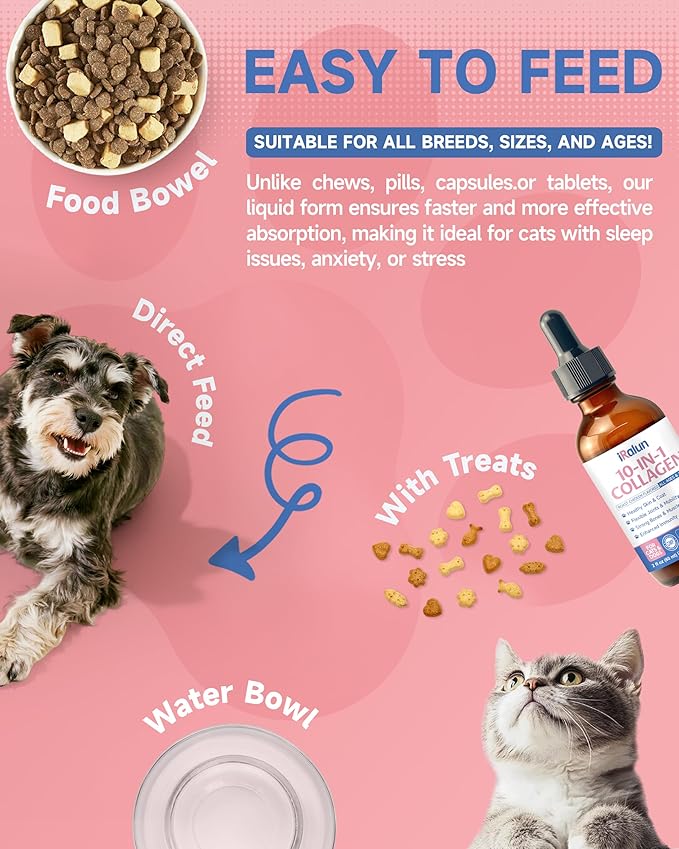 Premium Collagen for Dogs & Cats Skin and Coat Supplement, 10 in 1 Liquid Collagen for Cats -Support for Joints, Hips, Skin & Coat Health with Hyaluronic Acid, Biotin, MSM - Roast Chicken Flavor