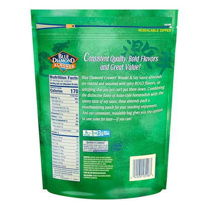 Blue Diamond Almonds, Bold Wasabi & Soy Sauce Flavored Snack Nuts, Bulk Bag, Pantry Staple, GMO-Free, Great for Parties, Lunch, Events, Holiday, and Healthy Snacking, 25 Oz Resealable Bag (Pack of 1)