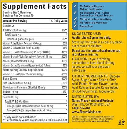 Nature Made Mens Multivitamin Gummies with Omega-3, Mens Gummy Multivitamins for Daily Nutritional Support, 80 Gummy Vitamins and Minerals, 40 Day Supply