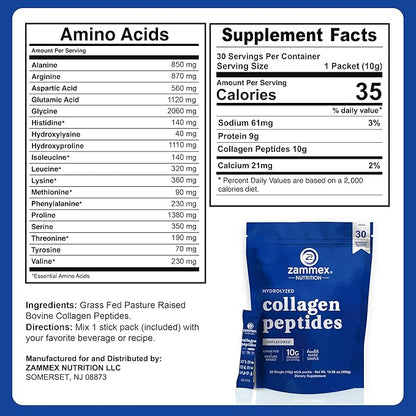 Premium Collagen Peptides Powder, 30 Sticks Travel Packets(Type I, III), Unflavored Collagen Protein Powder to Go, Hydrolyzed Collagen Peptides for Skin Hair Nail Joint, 10g per Serving, Paleo & Keto