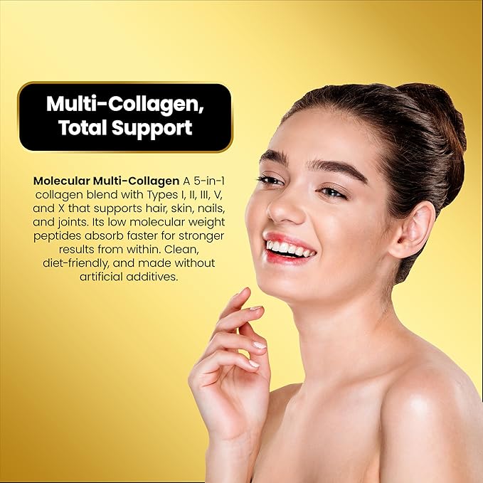 Cocó March N.M.D. Molecular Multi-Collagen - Types I, II, III, V & X – Hair, Skin, Nails & Joint Support for Women & Men – Low Molecular Weight Collagen, Gluten Free, Dairy Free, Soy Free, 90 Capsules