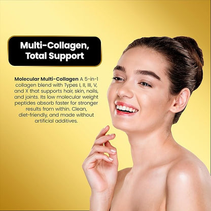 Cocó March N.M.D. Molecular Multi-Collagen - Types I, II, III, V & X – Hair, Skin, Nails & Joint Support for Women & Men – Low Molecular Weight Collagen, Gluten Free, Dairy Free, Soy Free, 90 Capsules