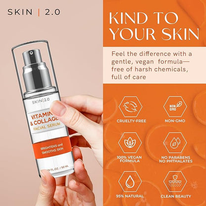 Vitamin C & Collagen Serum & Day Cream Set - Anti-Aging, Dark Spot Remover & Brightening - Dermatologist Tested Korean Skincare - Clean Beauty, Cruelty-Free, All Skin Types - 1.69 Fl. oz
