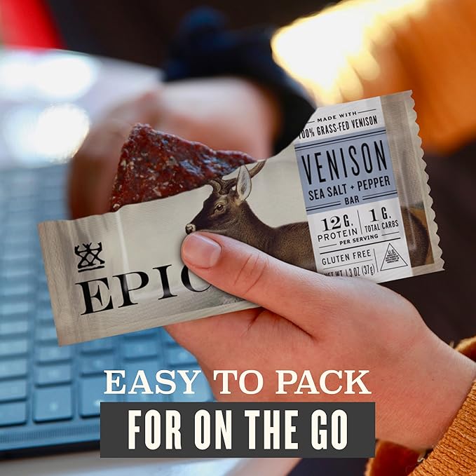 Epic Provisions Protein Bars Variety Pack, Venison, Chicken, and Beef Flavors, Keto and Paleo Friendly, 12 ct