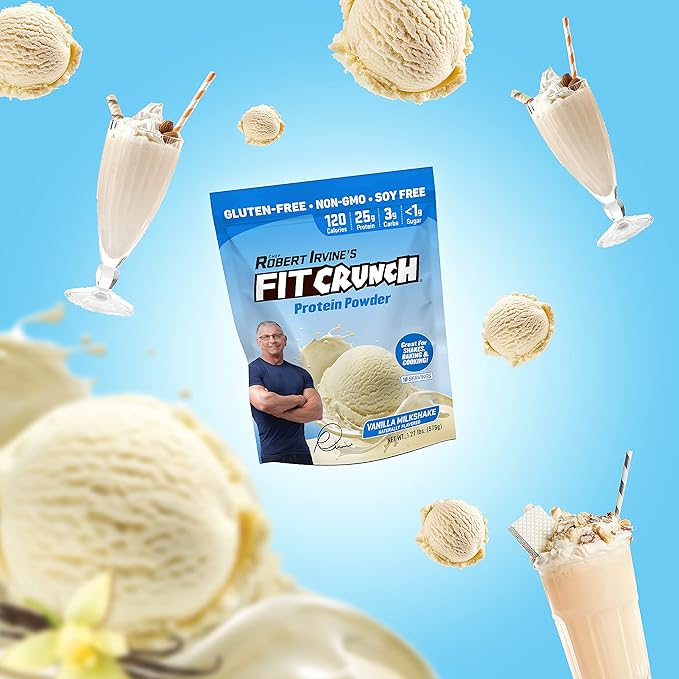 Fit Crunch Tri-Blend Whey Protein, Keto Friendly, Low Calories, High Protein, Gluten Free, Soy Free (18 Servings, Vanilla Milkshake)