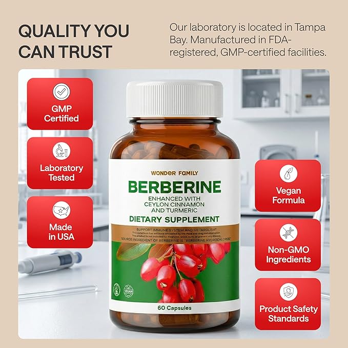Berberine 500 mg GLP-1 Weight Loss Supplement – Berberine HCl with Ceylon Cinnamon, Probiotics, Vitamin D3 & K2 – Glucose Metabolism & Appetite Support – 1 Pack - 60 Capsules