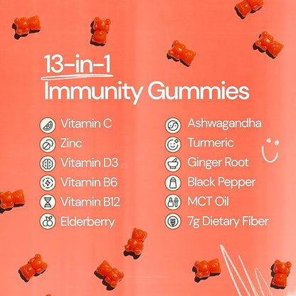 Grüns Immun Immunity Gummies with Vitamin C, Zinc, MCT Oil, & Turmeric - Daily Immune Support Supplement for Adults - Sour Pineapple Flavor (10 Count)