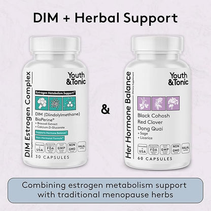 Youth & Tonic DIM Supplement for Women – Estrogen Metabolism & Hormonal Support – Menopause, Perimenopause & Premenopausal Bundle, 90 Capsules