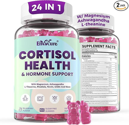 Cortisol Supplements for Women & Men, Cortisol Reducer Gummies w/ Magnesium, Ashwagandha, L-Theanine, Rhodiola, Reishi, 24 IN 1 Cortisol Detox Manager for Calm Mood, Focus & Relaxation,Vegan, 120 Cts