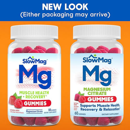 SlowMag Magnesium Citrate Gummies, 60 Count, Supports Muscle Health, Natural Berry Flavor, Recovery & Relaxation