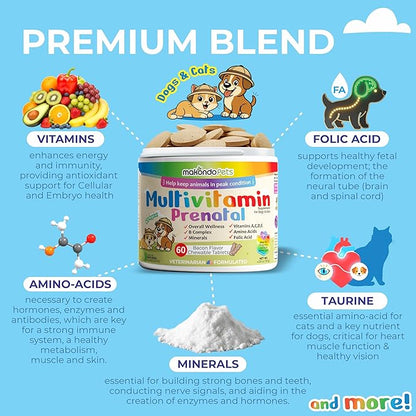 Dog Prenatal Vitamins – Multivitamin for Cats & Dogs, Folic Acid, Calcium, Iron, Minerals and Amino Acids. Ideal for Pregnant, Breastfeeding and Newborn – Senior Dog Supplement, Puppy Multi Vitamin.