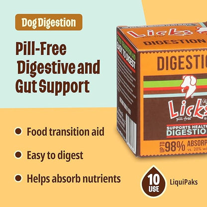 Licks Pill Free Dog Digestion - Dog Gut Health and Gas Relief - Bloating Relief and Digestion Supplement for Dogs - Dog Health Supplies - Gel Packets - 10 Use