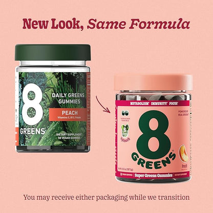 8Greens, Daily Greens Peach Gummies, 50 Count