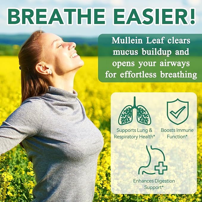 60 Count Mullein Gummies for Lung Cleanse, 2000mg Organic Mullein Leaf Extract for Lung Cleanse and Respiratory Support, Natural Mullein Herbal Supplement, Pear Flavor Gummies