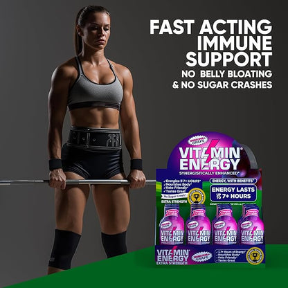 Vitamin Energy Immune+ Extra Strength Energy Shot Grape 12 Pack, 260mg Natural Caffeine, B-Vitamins, Citicoline, Green Tea, Immunity & Focus Support, Zero Sugar, Gluten-Free 1.93 fl oz