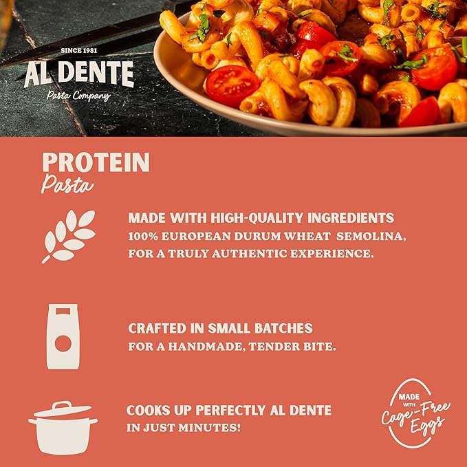 Al Dente Protein Pasta Egg Fettuccine – 30g High Protein in 3.5oz Serving, Lower Carb, High Fiber. Cage-Free Eggs & Semolina. (Previously Carba-Nada, Packaging May Vary) - 10oz Bags (Pack of 4)