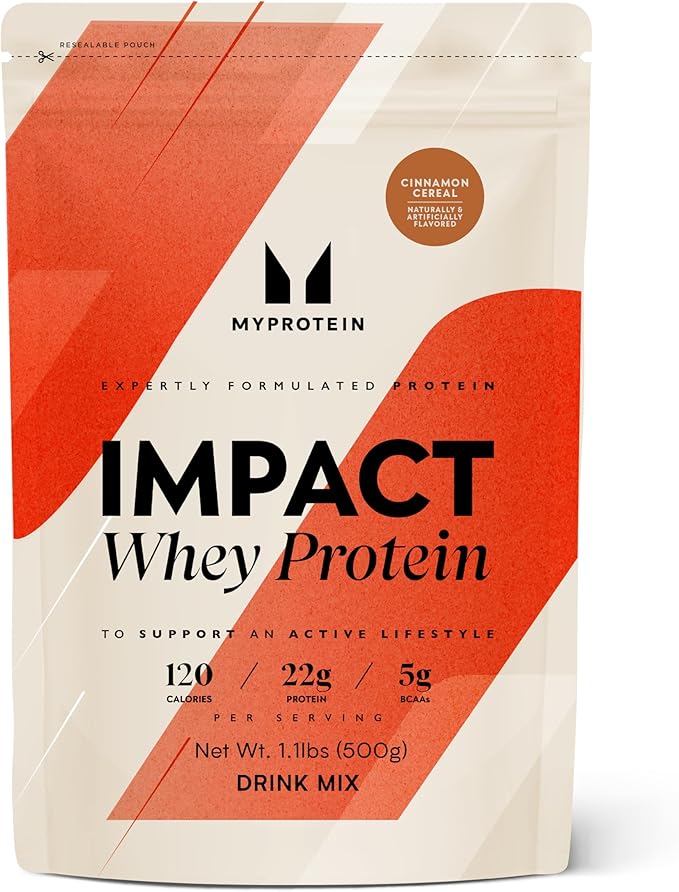 Myprotein Impact Whey Protein Powder, 1.1 Lbs (15 Servings) Cinnamon Cereal, 22g Protein & 5g BCAA Per Serving, Protein Shake for Superior Performance, Muscle Strength & Recovery, Gluten Free