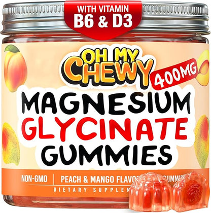Center-Filled Magnesium Glycinate Gummies 400MG - High Absorption for Kids, Teens & Adults - Supplement for Sleep, Calm & Muscle Relaxation with B6 & D3 - Gluten Free & Vegan Friendly - 120 Count
